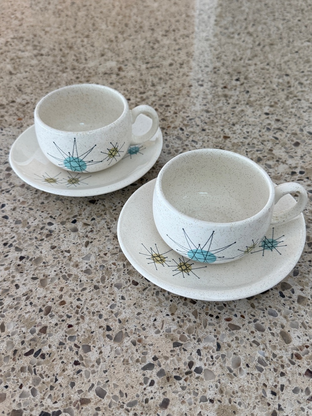 Franciscan Starburst Mid-Century Atomic Teacup and Saucer Set of 2